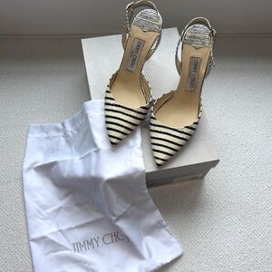 Jimmy Choo Tilly Off White/Black Striped Snake Skin Pump 37